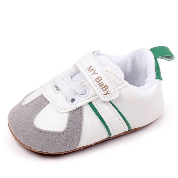 6 to 12 Months Baby Boys & Girls Synthetic Leather Shoes,Infant Non Slip Velcro Booties (White,Green)-BT4513
