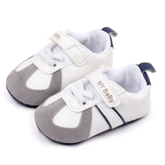 6 to 12 Months Baby Boys & Girls Synthetic Leather Shoes,Infant Non Slip Velcro Booties (White,Blue)-BT4514