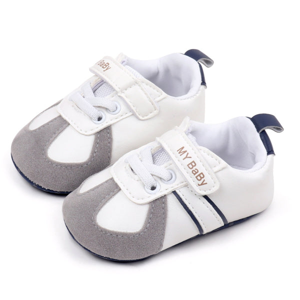6 to 12 Months Baby Boys & Girls Synthetic Leather Shoes,Infant Non Slip Velcro Booties (White,Blue)-BT4514