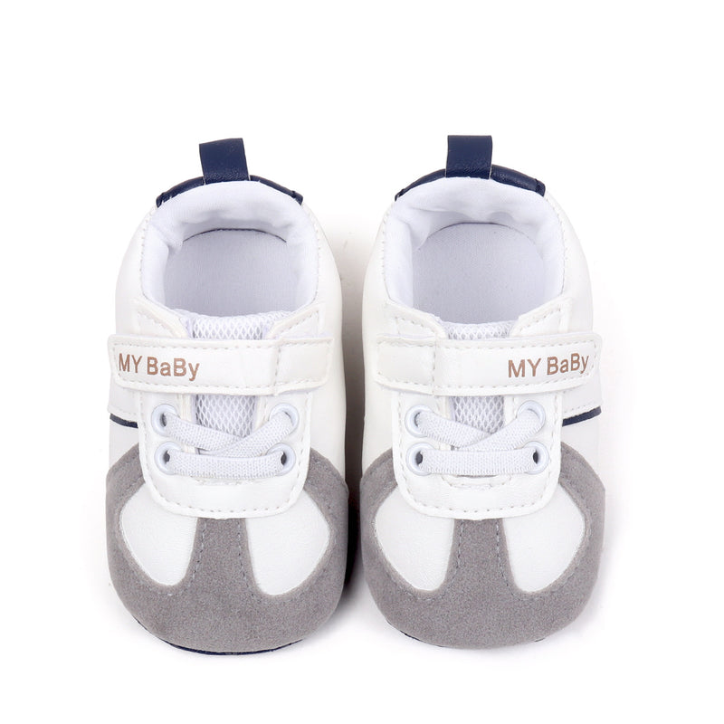 6 to 12 Months Baby Boys & Girls Synthetic Leather Shoes,Infant Non Slip Velcro Booties (White,Blue)-BT4514