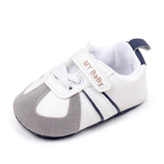 6 to 12 Months Baby Boys & Girls Synthetic Leather Shoes,Infant Non Slip Velcro Booties (White,Blue)-BT4514