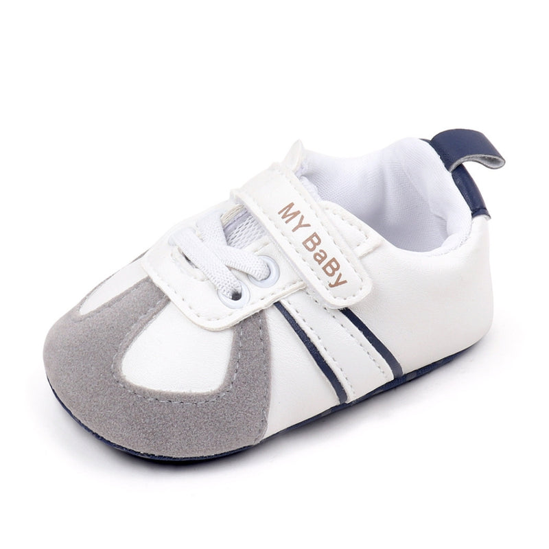 6 to 12 Months Baby Boys & Girls Synthetic Leather Shoes,Infant Non Slip Velcro Booties (White,Blue)-BT4514