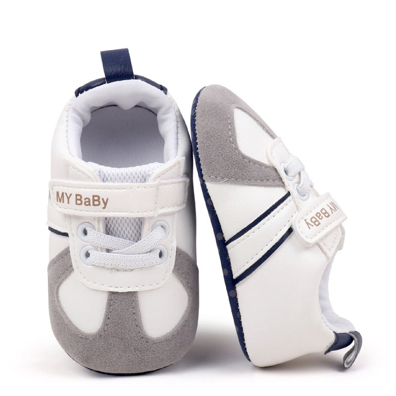 6 to 12 Months Baby Boys & Girls Synthetic Leather Shoes,Infant Non Slip Velcro Booties (White,Blue)-BT4514