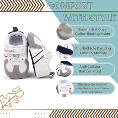 6 to 12 Months Baby Boys & Girls Synthetic Leather Shoes,Infant Non Slip Velcro Booties (White,Blue)-BT4514