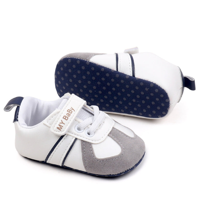 6 to 12 Months Baby Boys & Girls Synthetic Leather Shoes,Infant Non Slip Velcro Booties (White,Blue)-BT4514