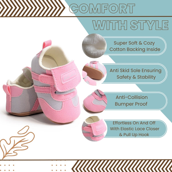 6 to 12 Months Baby Boys & Girls Sneaker Shoes,Infant Non Slip Sole Velcro Booties (Pink)-BT4515