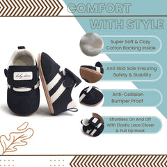 6 to 12 Months Baby Boys & Girls Sneaker Shoes,Infant Non Slip Sole Velcro Booties (Black)-BT4516