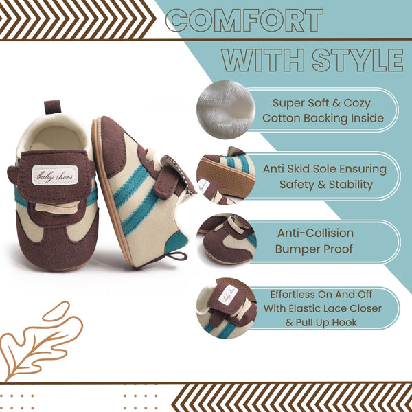 6 to 12 Months Baby Boys & Girls Sneaker Shoes,Infant Non Slip Sole Velcro Booties (Brown)-BT4517