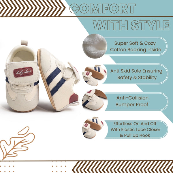 6 to 12 Months Baby Boys & Girls Sneaker Shoes,Infant Non Slip Sole Velcro Booties (Beige)-BT4518