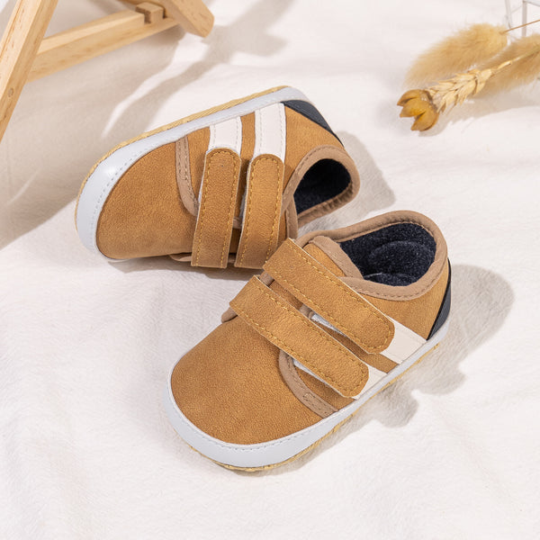6 to 12 Months Baby Boys Synthetic Leather Shoes,Infant Non Slip Sole Velcro Booties (Brown)-BT4519