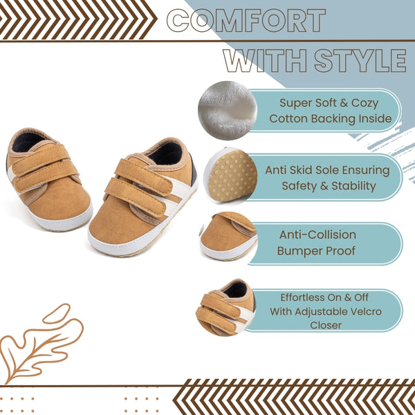 6 to 12 Months Baby Boys Synthetic Leather Shoes,Infant Non Slip Sole Velcro Booties (Brown)-BT4519
