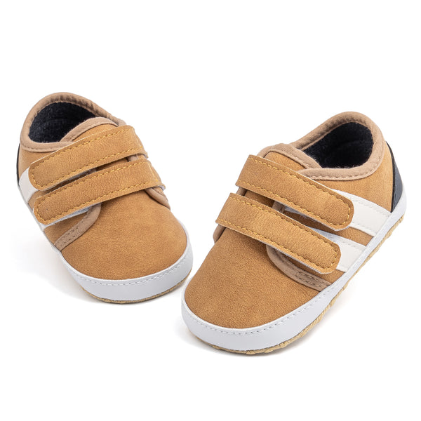 6 to 12 Months Baby Boys Synthetic Leather Shoes,Infant Non Slip Sole Velcro Booties (Brown)-BT4519