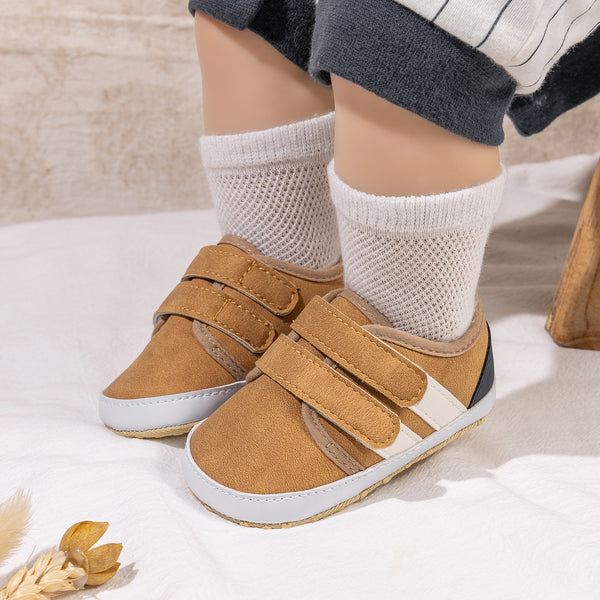 6 to 12 Months Baby Boys Synthetic Leather Shoes,Infant Non Slip Sole Velcro Booties (Brown)-BT4519