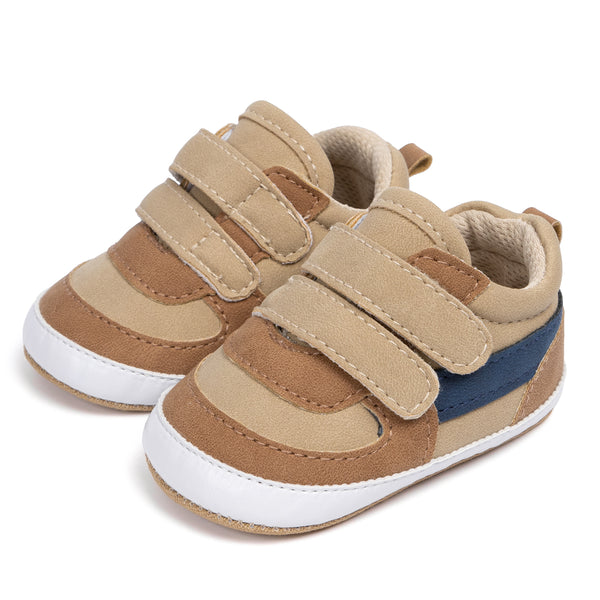 6 to 12 Months Baby Boys Synthetic Leather Shoes,Infant Non Slip Sole Velcro Booties (Beige)-BT4520