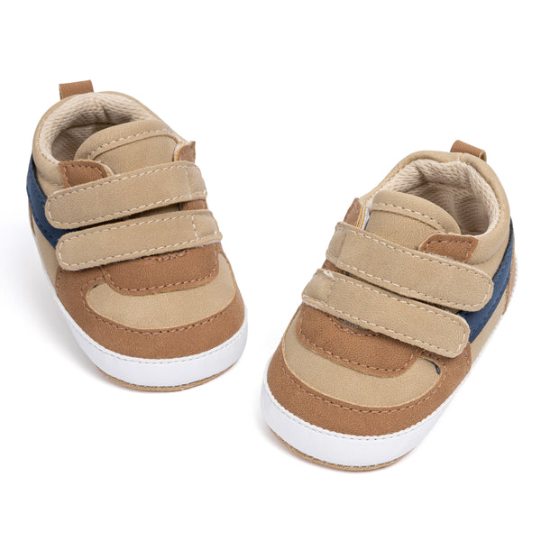 6 to 12 Months Baby Boys Synthetic Leather Shoes,Infant Non Slip Sole Velcro Booties (Beige)-BT4520