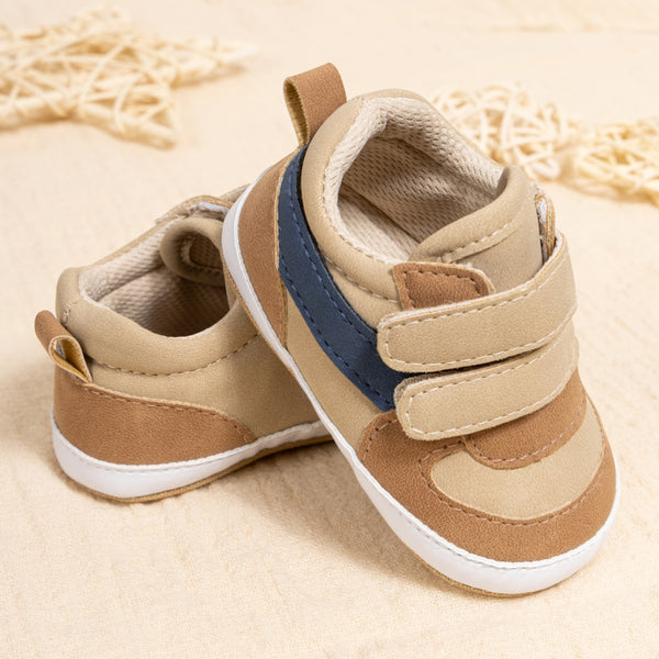 6 to 12 Months Baby Boys Synthetic Leather Shoes,Infant Non Slip Sole Velcro Booties (Beige)-BT4520