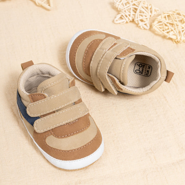 6 to 12 Months Baby Boys Synthetic Leather Shoes,Infant Non Slip Sole Velcro Booties (Beige)-BT4520
