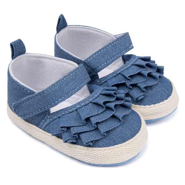 6 To 12 Months Newborn Baby Girls Belly Shoe Partywear Anti-Slip Sandal Booties (Blue)-BT4522
