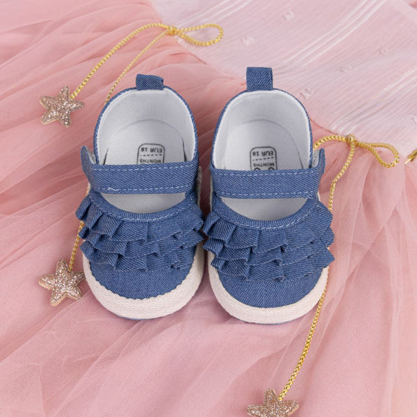 6 To 12 Months Newborn Baby Girls Belly Shoe Partywear Anti-Slip Sandal Booties (Blue)-BT4522