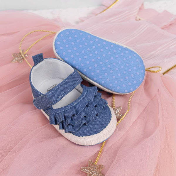 6 To 12 Months Newborn Baby Girls Belly Shoe Partywear Anti-Slip Sandal Booties (Blue)-BT4522