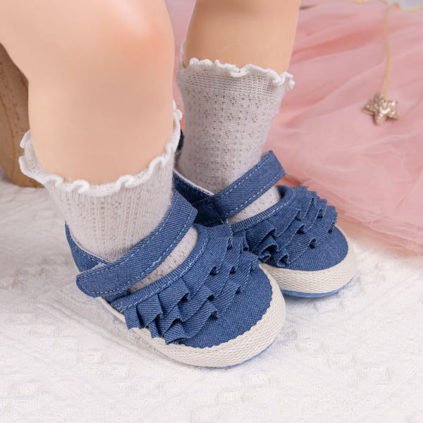 6 To 12 Months Newborn Baby Girls Belly Shoe Partywear Anti-Slip Sandal Booties (Blue)-BT4522