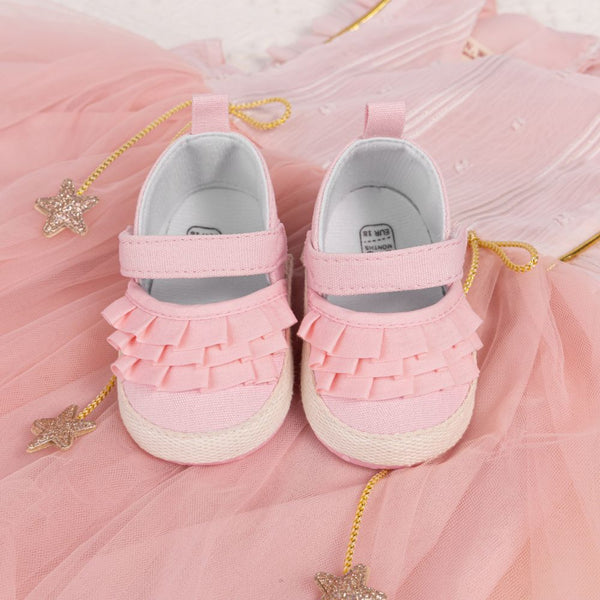 6 To 12 Months Newborn Baby Girls Belly Shoe Partywear Anti-Slip Sandal Booties (Pink)-BT4523