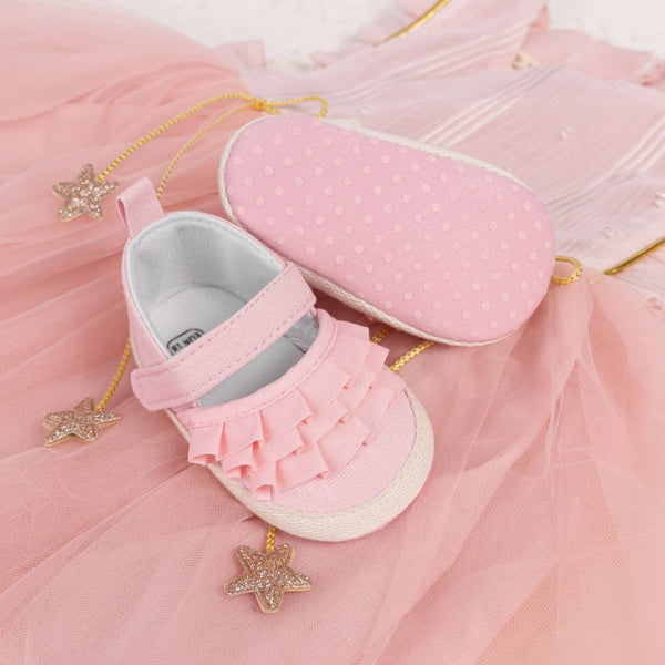 6 To 12 Months Newborn Baby Girls Belly Shoe Partywear Anti-Slip Sandal Booties (Pink)-BT4523