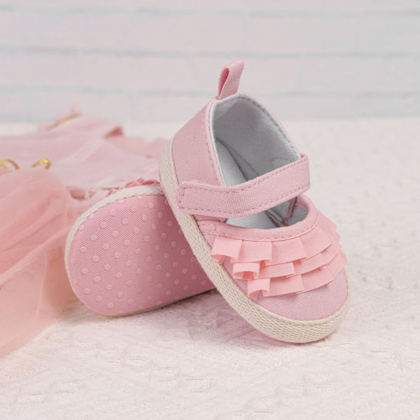 6 To 12 Months Newborn Baby Girls Belly Shoe Partywear Anti-Slip Sandal Booties (Pink)-BT4523