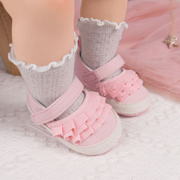 6 To 12 Months Newborn Baby Girls Belly Shoe Partywear Anti-Slip Sandal Booties (Pink)-BT4523