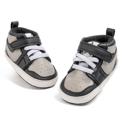 6 to 12 Months Baby Boys Synthetic Leather Shoes,Infant Non Slip Sole Velcro Booties (Black,Grey)-BT4526