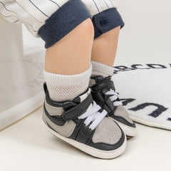 6 to 12 Months Baby Boys Synthetic Leather Shoes,Infant Non Slip Sole Velcro Booties (Black,Grey)-BT4526