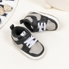 6 to 12 Months Baby Boys Synthetic Leather Shoes,Infant Non Slip Sole Velcro Booties (Black,Grey)-BT4526
