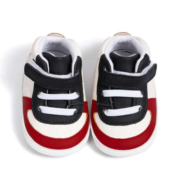 6 to 12 Months Baby Boys Synthetic Leather Shoes,Infant Non Slip Sole Velcro Booties (Black,Red)-BT4527
