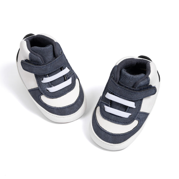 6 to 12 Months Baby Boys Synthetic Leather Shoes,Infant Non Slip Sole Velcro Booties (White,Blue)-BT4528