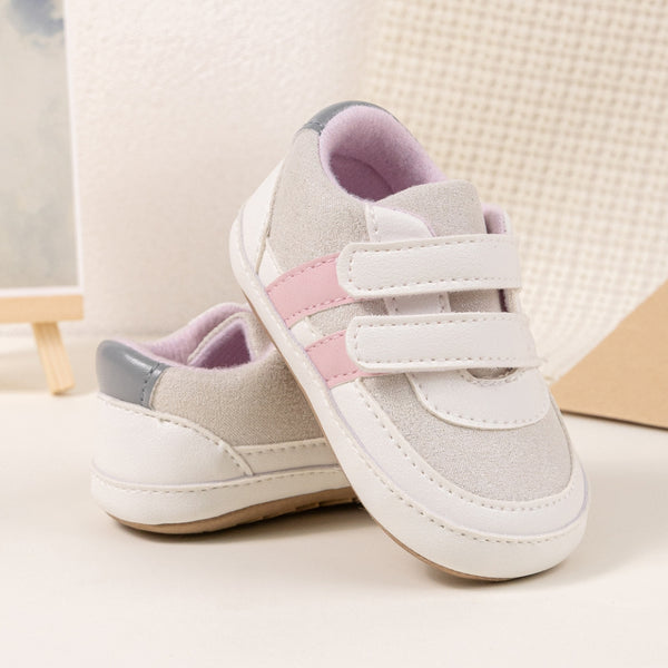 6 to 12 Months Baby Girls Shoes,Infant Non Slip Soft Sole Sneakers, Velcro Booties (White)-BT4529