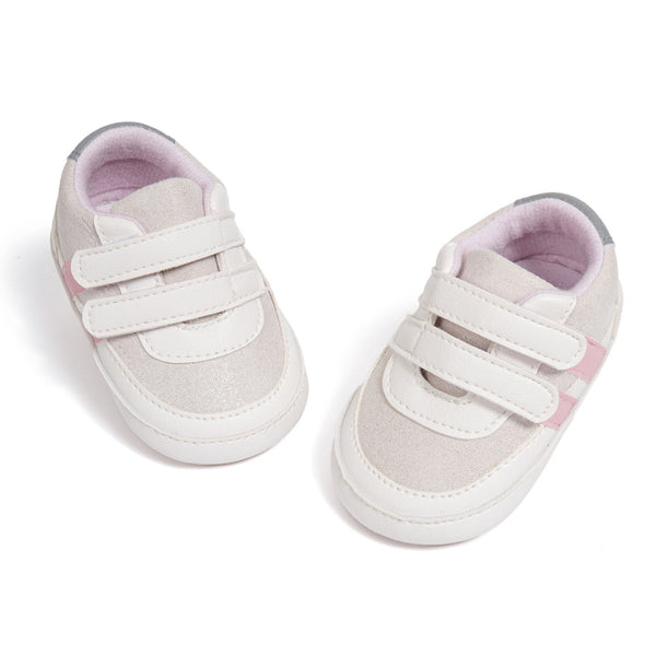 6 to 12 Months Baby Girls Shoes,Infant Non Slip Soft Sole Sneakers, Velcro Booties (White)-BT4529