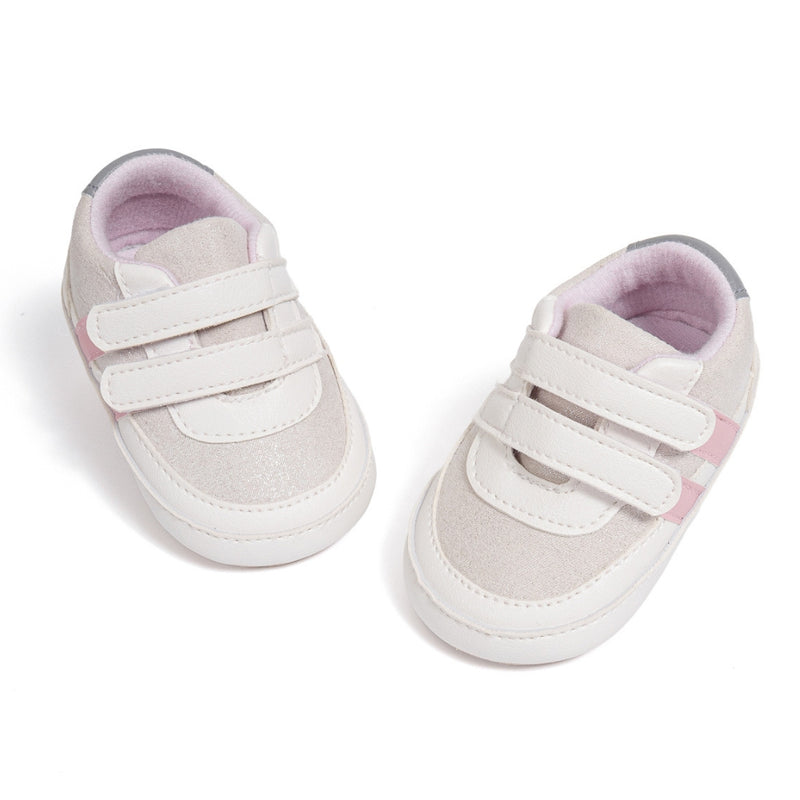 6 to 12 Months Baby Girls Shoes,Infant Non Slip Soft Sole Sneakers, Velcro Booties (White)-BT4529