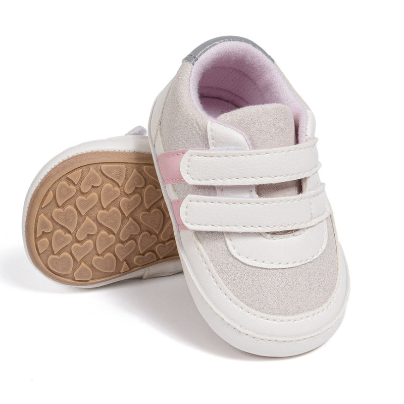6 to 12 Months Baby Girls Shoes,Infant Non Slip Soft Sole Sneakers, Velcro Booties (White)-BT4529