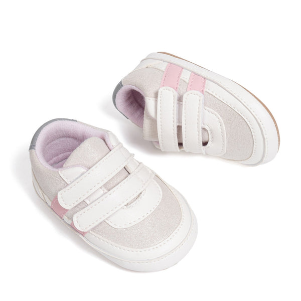 6 to 12 Months Baby Girls Shoes,Infant Non Slip Soft Sole Sneakers, Velcro Booties (White)-BT4529