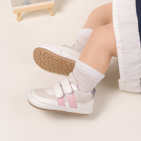 6 to 12 Months Baby Girls Shoes,Infant Non Slip Soft Sole Sneakers, Velcro Booties (White)-BT4529