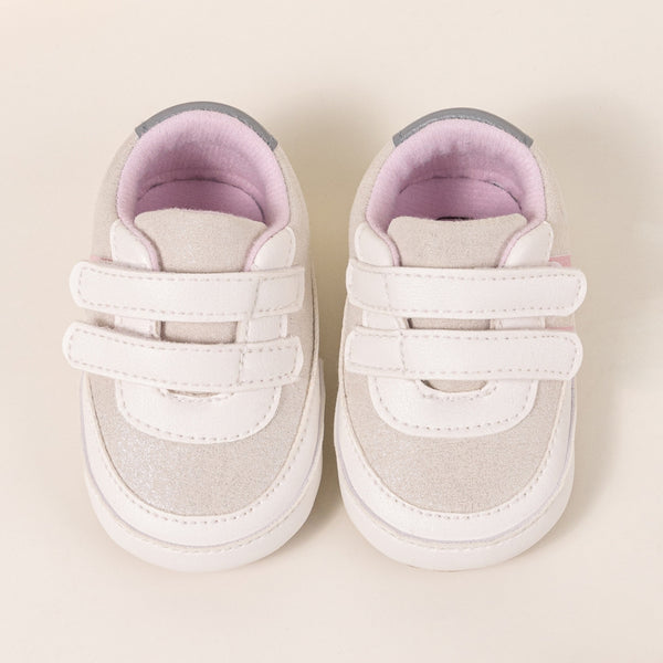 6 to 12 Months Baby Girls Shoes,Infant Non Slip Soft Sole Sneakers, Velcro Booties (White)-BT4529