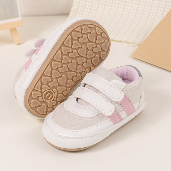 6 to 12 Months Baby Girls Shoes,Infant Non Slip Soft Sole Sneakers, Velcro Booties (White)-BT4529