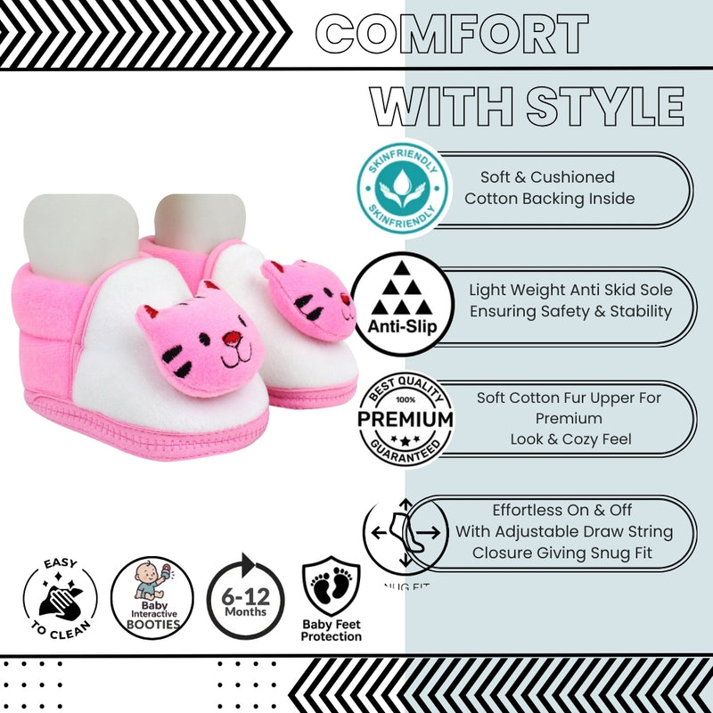 Baby Unisex Cotton Cat Face White,Pink Lace Booties-BT453
