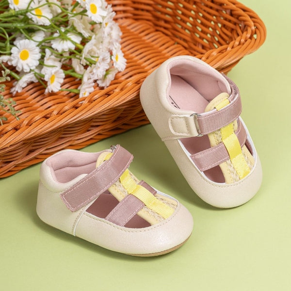 6 to 12 Months Baby Boys Synthetic Leather Shoes,Infant Non Slip Sole Velcro Booties (Beige)-BT4530