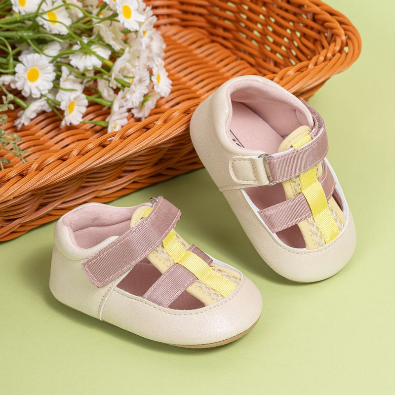 6 to 12 Months Baby Boys Synthetic Leather Shoes,Infant Non Slip Sole Velcro Booties (Beige)-BT4530