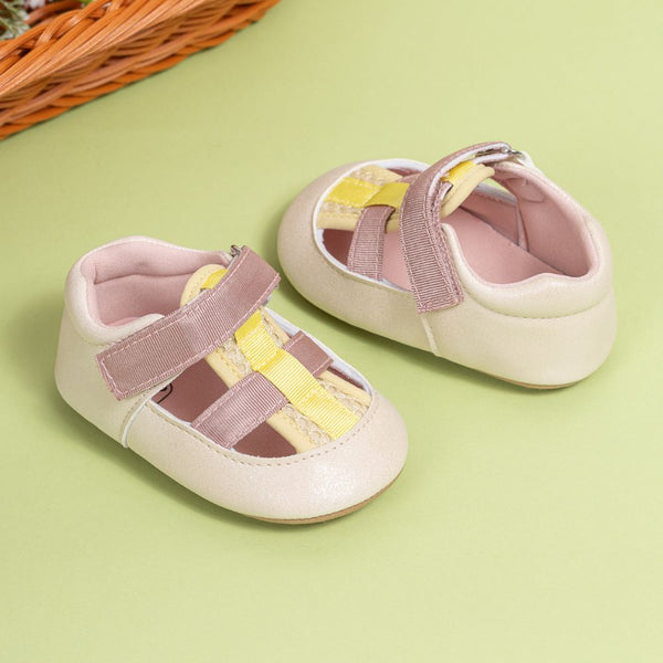 6 to 12 Months Baby Boys Synthetic Leather Shoes,Infant Non Slip Sole Velcro Booties (Beige)-BT4530