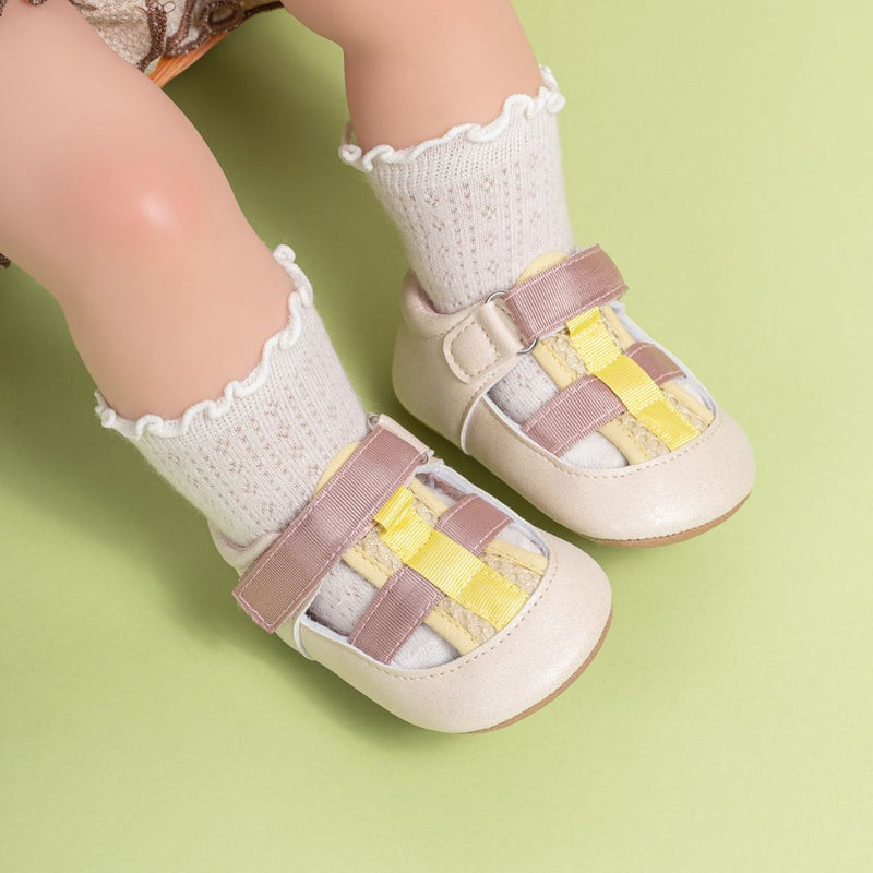 6 to 12 Months Baby Boys Synthetic Leather Shoes,Infant Non Slip Sole Velcro Booties (Beige)-BT4530