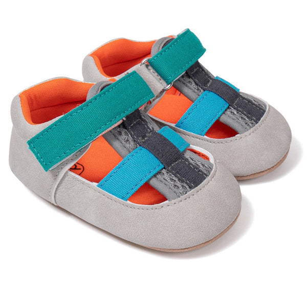 6 to 12 Months Baby Boys Synthetic Leather Shoes,Infant Non Slip Sole Velcro Booties (Grey)-BT4531