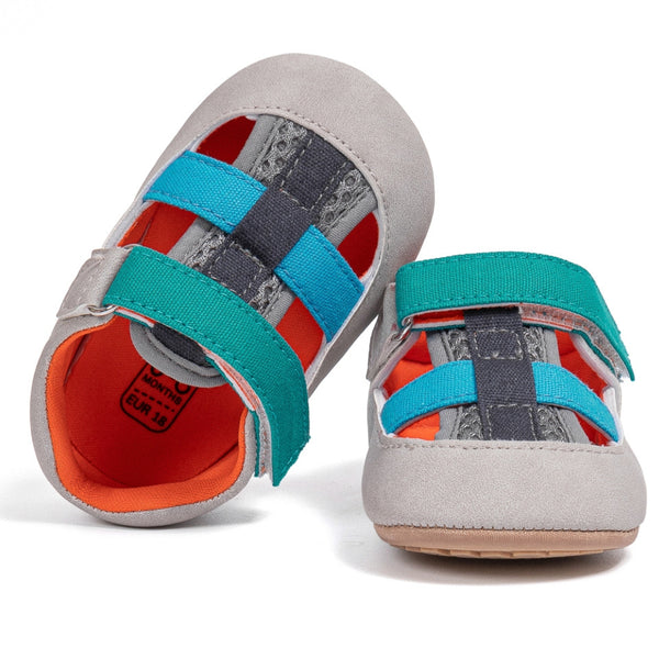 6 to 12 Months Baby Boys Synthetic Leather Shoes,Infant Non Slip Sole Velcro Booties (Grey)-BT4531