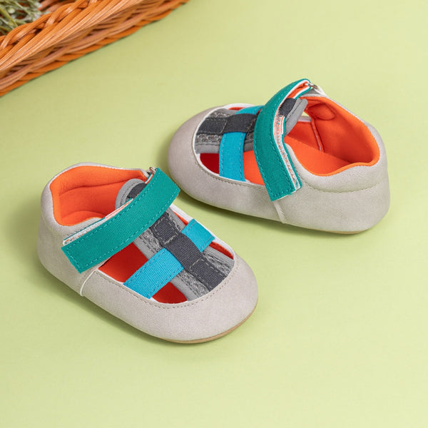 6 to 12 Months Baby Boys Synthetic Leather Shoes,Infant Non Slip Sole Velcro Booties (Grey)-BT4531